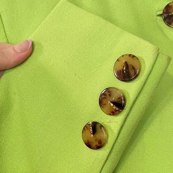 Vintage 90s Paola Quadretti Blazer & Trousers Suit Set Citron Neon Green Retro - Picture 11 of 16